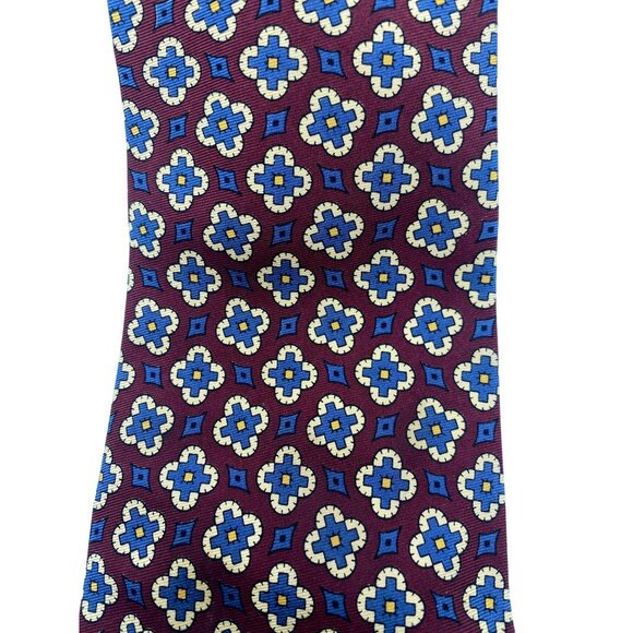 Polo By Ralph Lauren Mens Tie Burgundy Navy Geometric Handcrafted Italian Silk - Picture 4 of 7